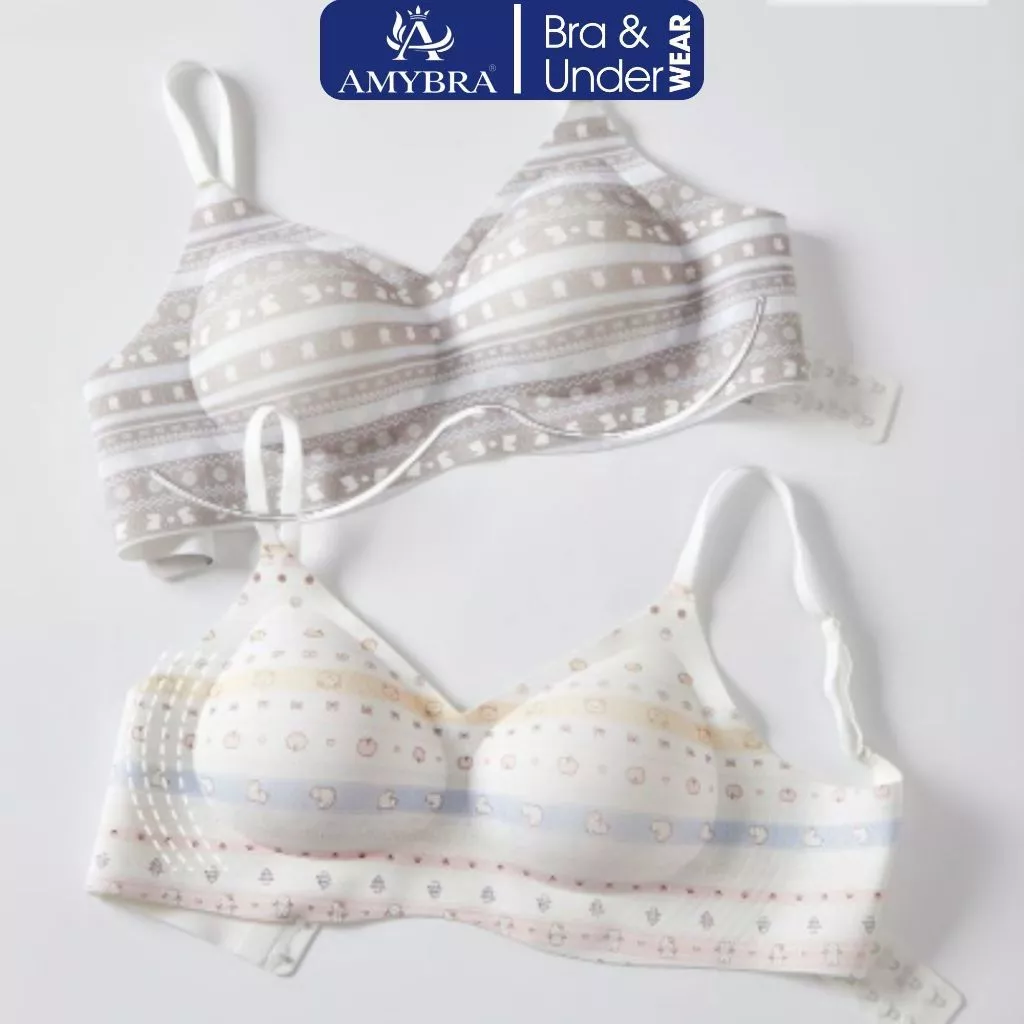Áo Lót Trong Nữ AMYBRA AM52 Áo Ngực Nữ Họa Tiết Dễ Thương Cup 3D Gom Gọn V1 Bra Form Cố Định Ôm Dáng