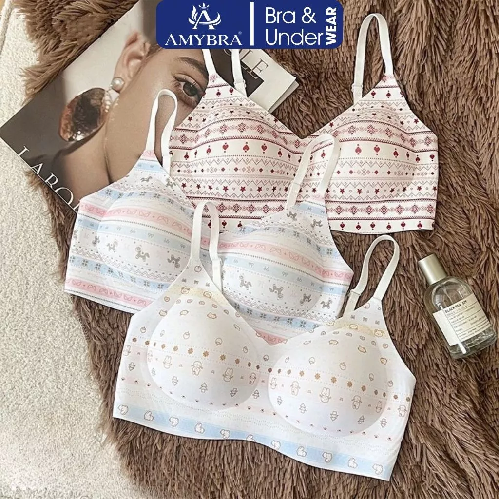 Áo Bra Áo Lót Nữ AMYBRA AM52 Cup 3D Gom Gọn V1, Họa Tiết Đáng Yêu, Form Cố Định Không Xô Lệch