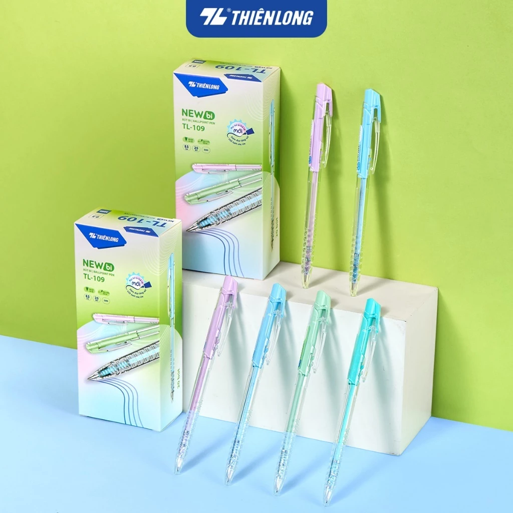 Combo 5/10/20 Bút bi Thiên Long FO-039 Pro, phiên bản nâng cấp, 4 màu thân thời trang, ngòi 0.5mm, mực xanh TL-109