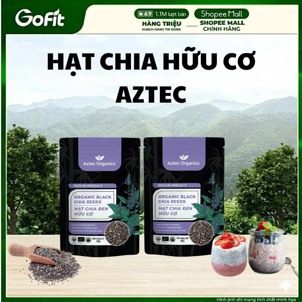 Hạt Chia Hữu Cơ Aztec Organics Túi 100g, 250g, 500g –  Nhập khẩu chính ngạch Sản Phẩm Eat Clean, Hỗ Trợ Giảm Cân
