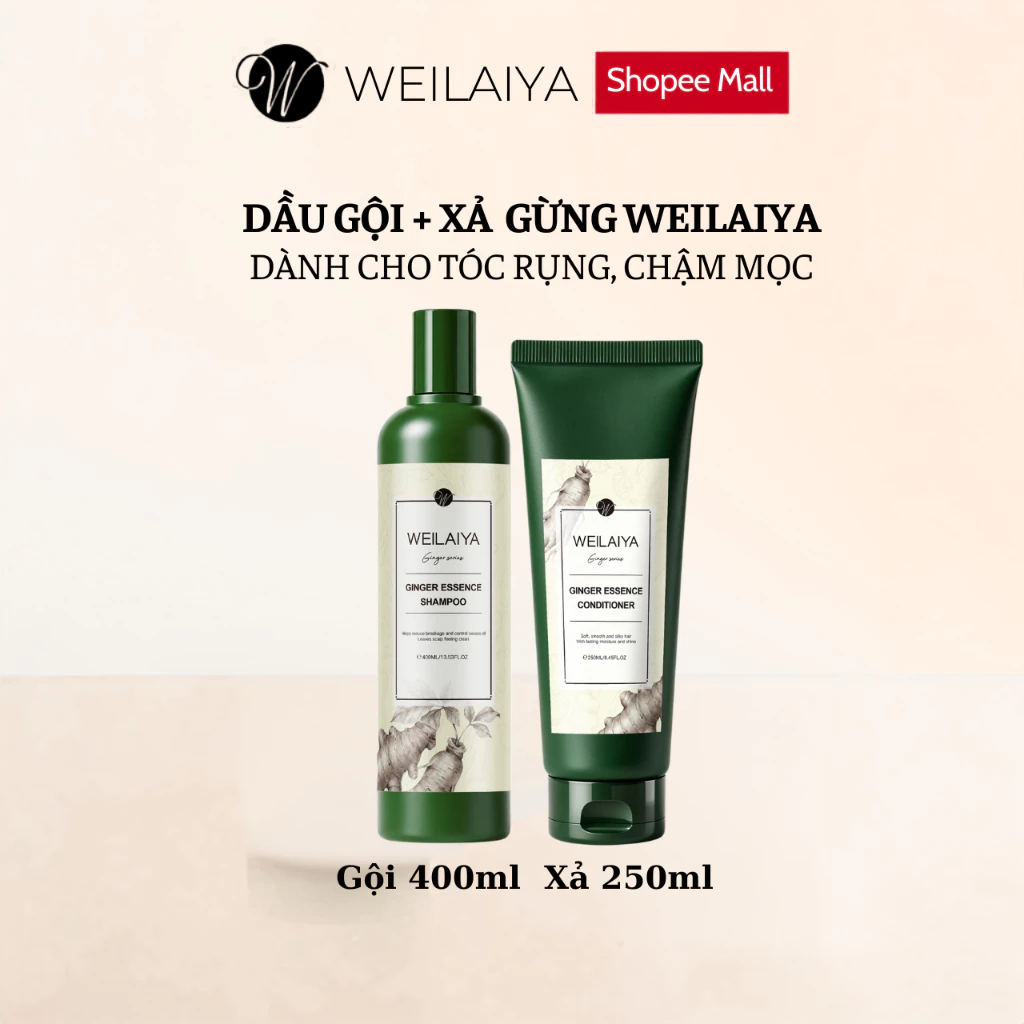 Bộ dầu Gội xả gừng Weilaiya giảm rụng, kích mọc tóc chính hãng [GỘI 400ml+XẢ 250ml]