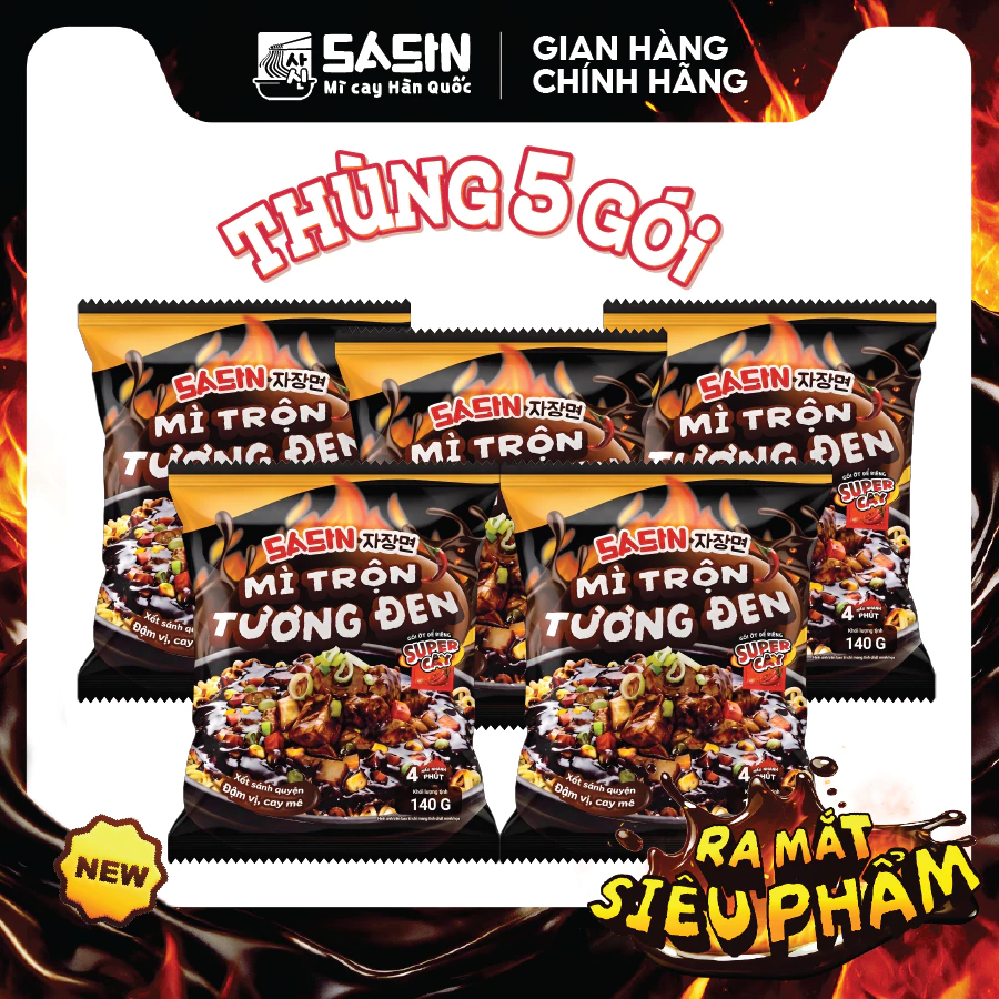 [KOL] Combo 5 gói mì trộn Tương Đen Sasin 140gr/gói BSET0244