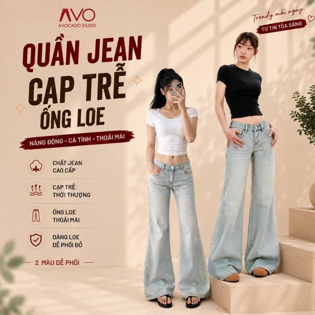 AVOCADO STUDIO - Quần Jean Nữ Lưng Cực Thấp Ống Suông Loe Có Size Nhỏ N2701_730