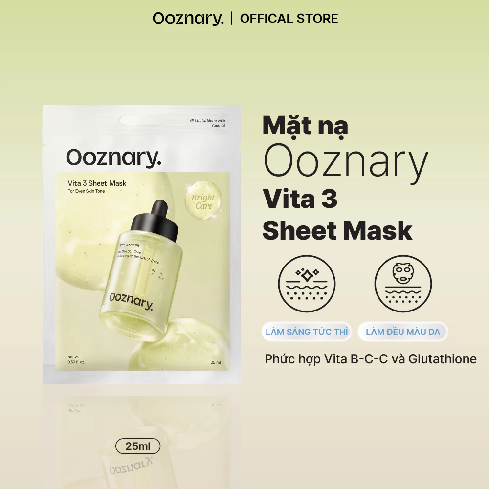 [LIVE] Mặt nạ Ooznary Vita 3 Sheet Mask 25ml (10 Miếng) dưỡng sáng cấp ẩm