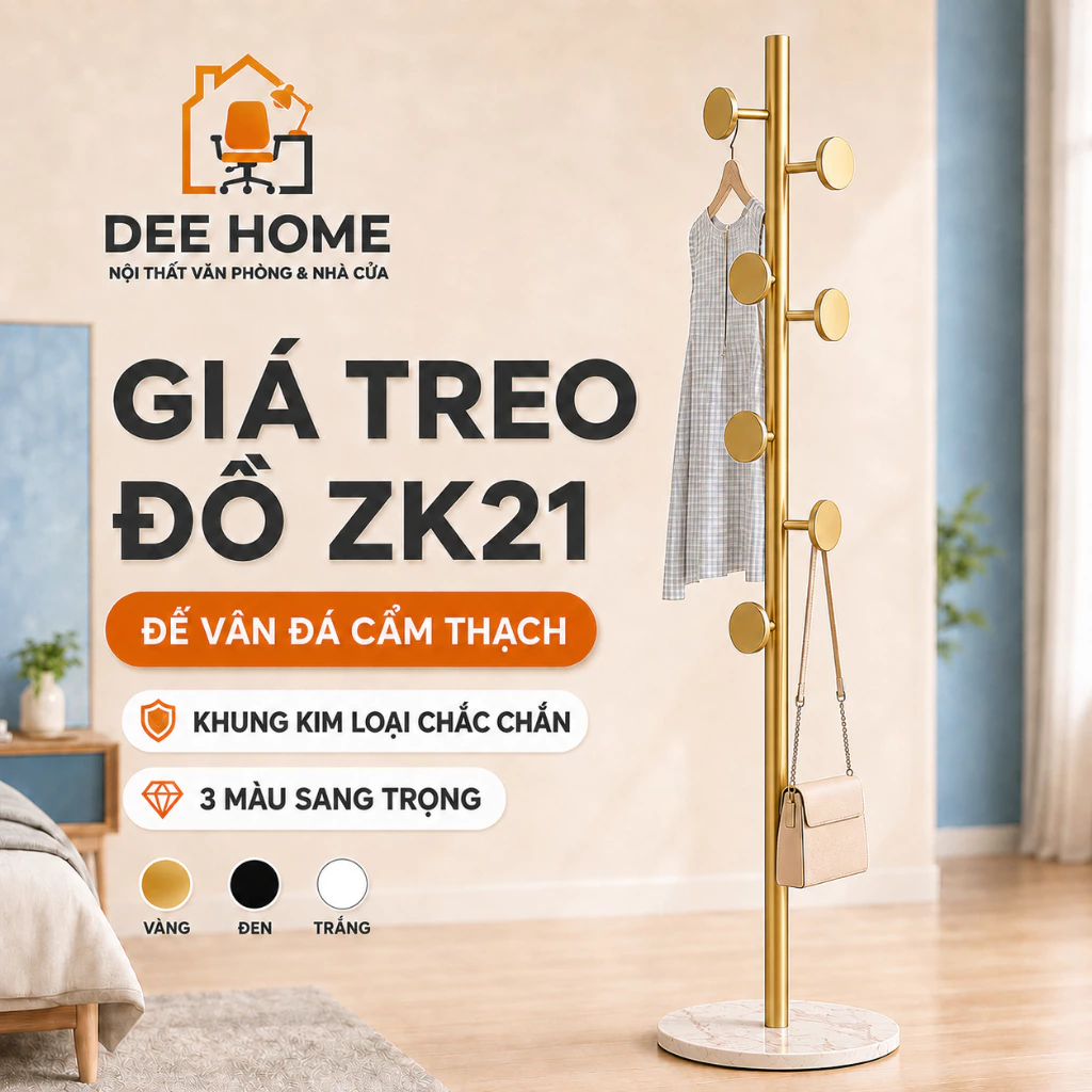 Cây Treo Quần Áo ZK21 Chân Đế Vân Đá Cẩm Thạch, Giá Treo Đồ Đứng Kim Loại Sang Trọng Phòng Ngủ