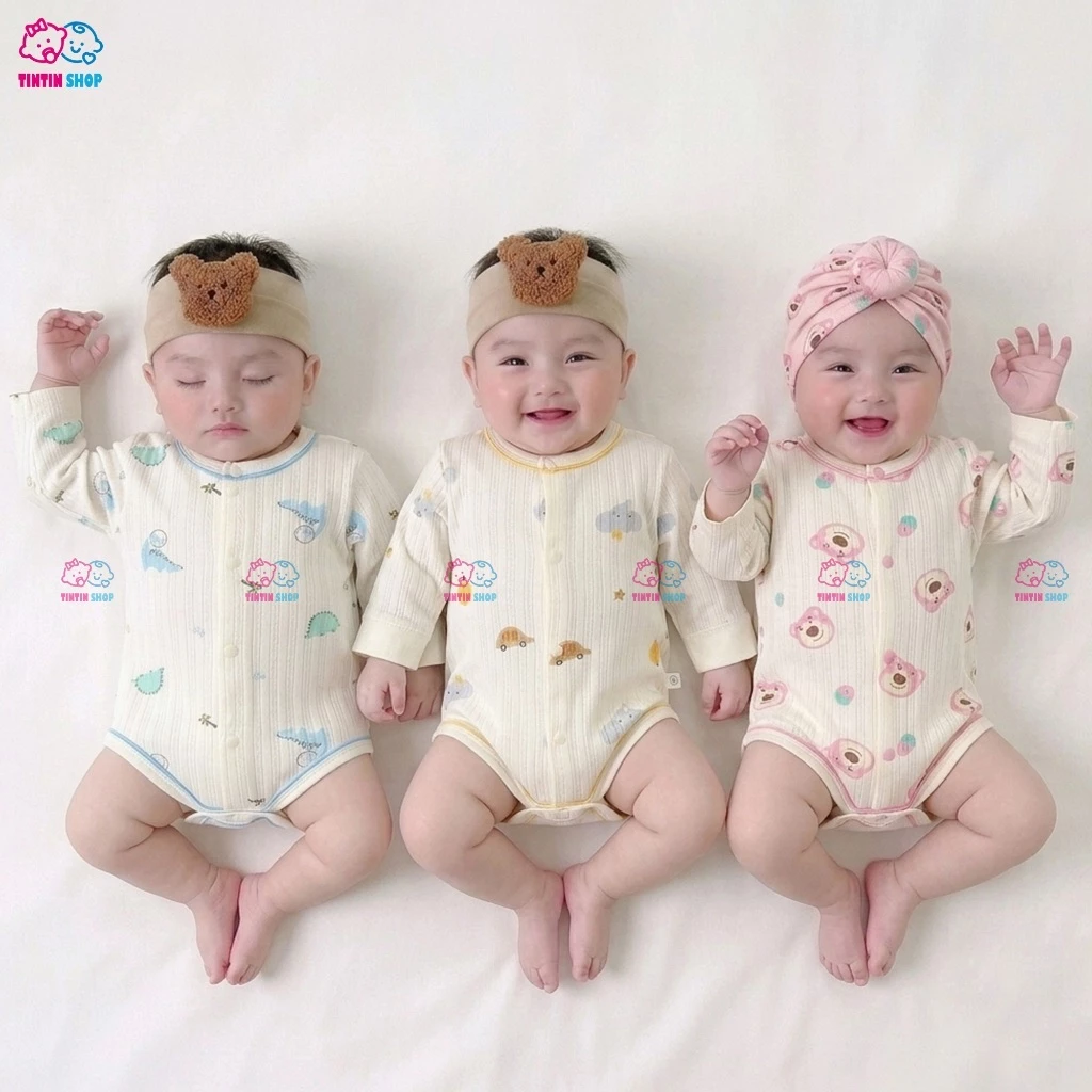 Bodychip Bodysuit dài tay vải cotton organic cao cấp cho bé trai bé gái hàng Quảng Châu xuất Hàn SLT43
