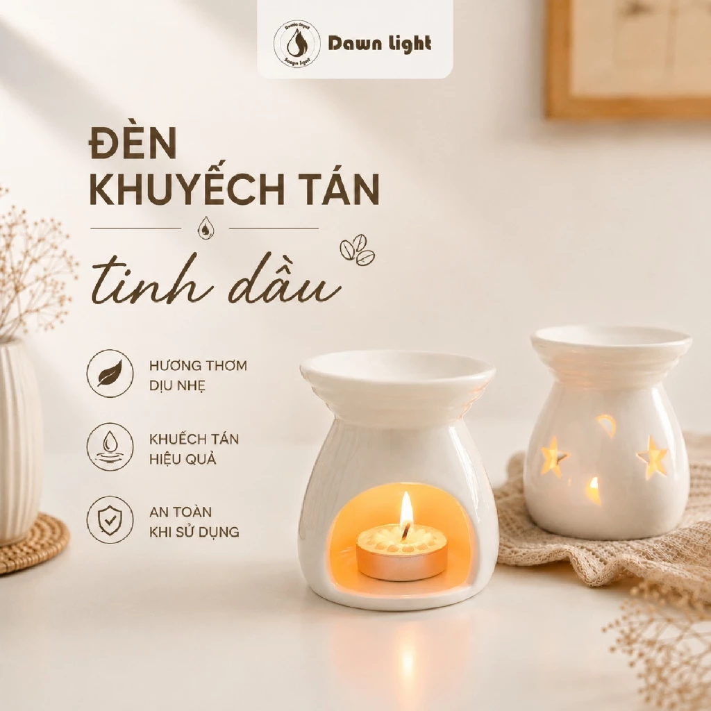Đèn Xông Khuyếch Tán Tinh Dầu Dawn Light Tằng Kèm 6 Nến Tealight