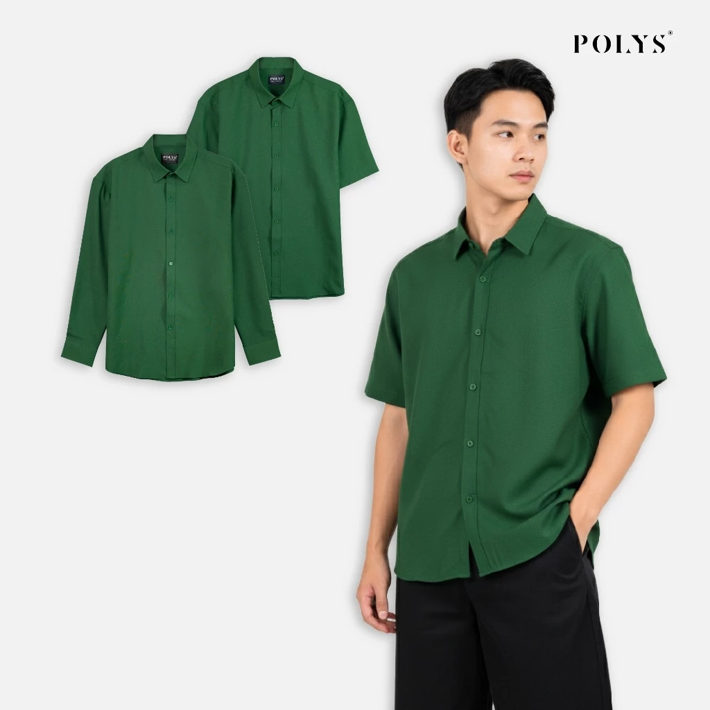 SALE HÈ Áo sơ mi nam vải FOS POLYS. Chất vải thoáng khí, thấm hút tốt. ÁO FOS XANH LÁ