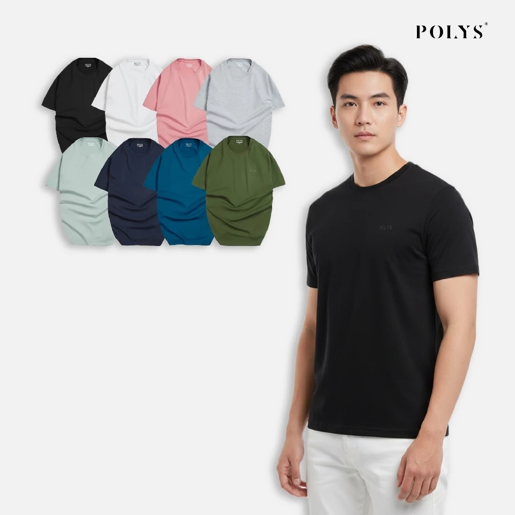 SALE HÈ Áo Thun Nam POLYS Cổ Tròn Chất Cotton Co Giãn 4 Chiều Ít Nhăn Thấm Hút Tốt T-Shirt