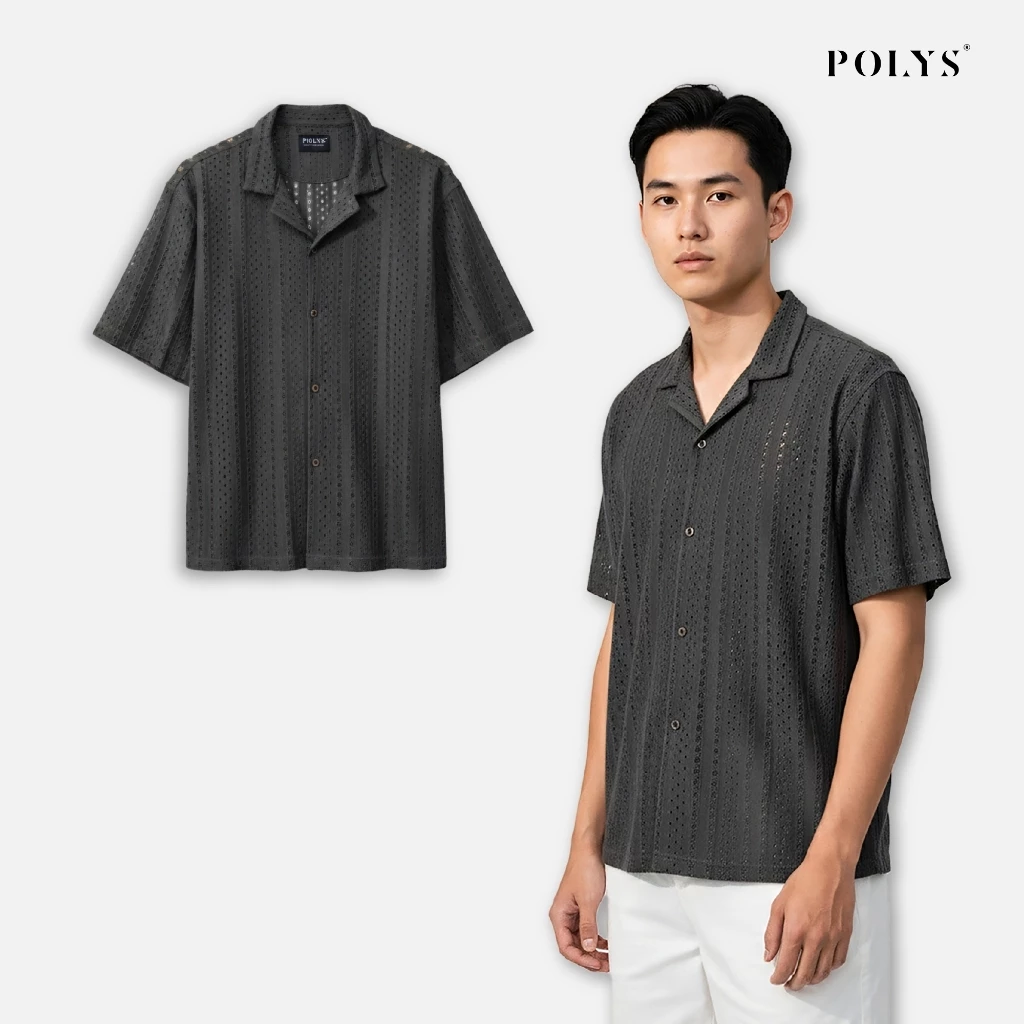 SALE HÈ Áo Sơ Mi Nam Vải Ren Có Lỗ GREEN MOSS