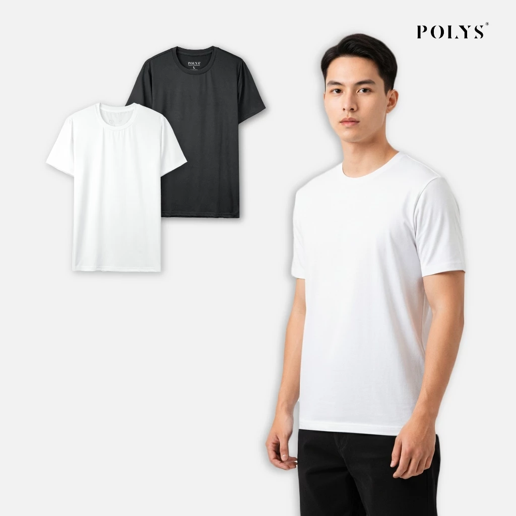 SALE HÈ Áo thun trắng đen POLYS, chất cotton 4 chiều siêu mát Áo thun trơn COOLMAX