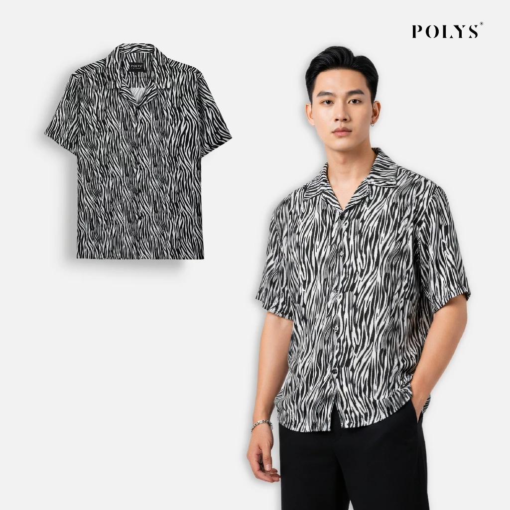 SALE HÈ Áo sơ mi nam POLYS chính hãng, Lụa Vân Chéo thoáng mát, không nhăn họa tiết SILVER GREY