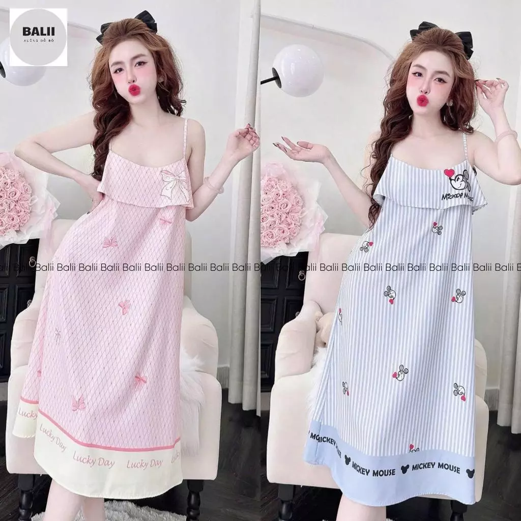 BALI B09 – Đầm Lụa Mango Phối Bèo Tiểu Thư, Mát Mẻ, Kèm Cột Tóc Xinh