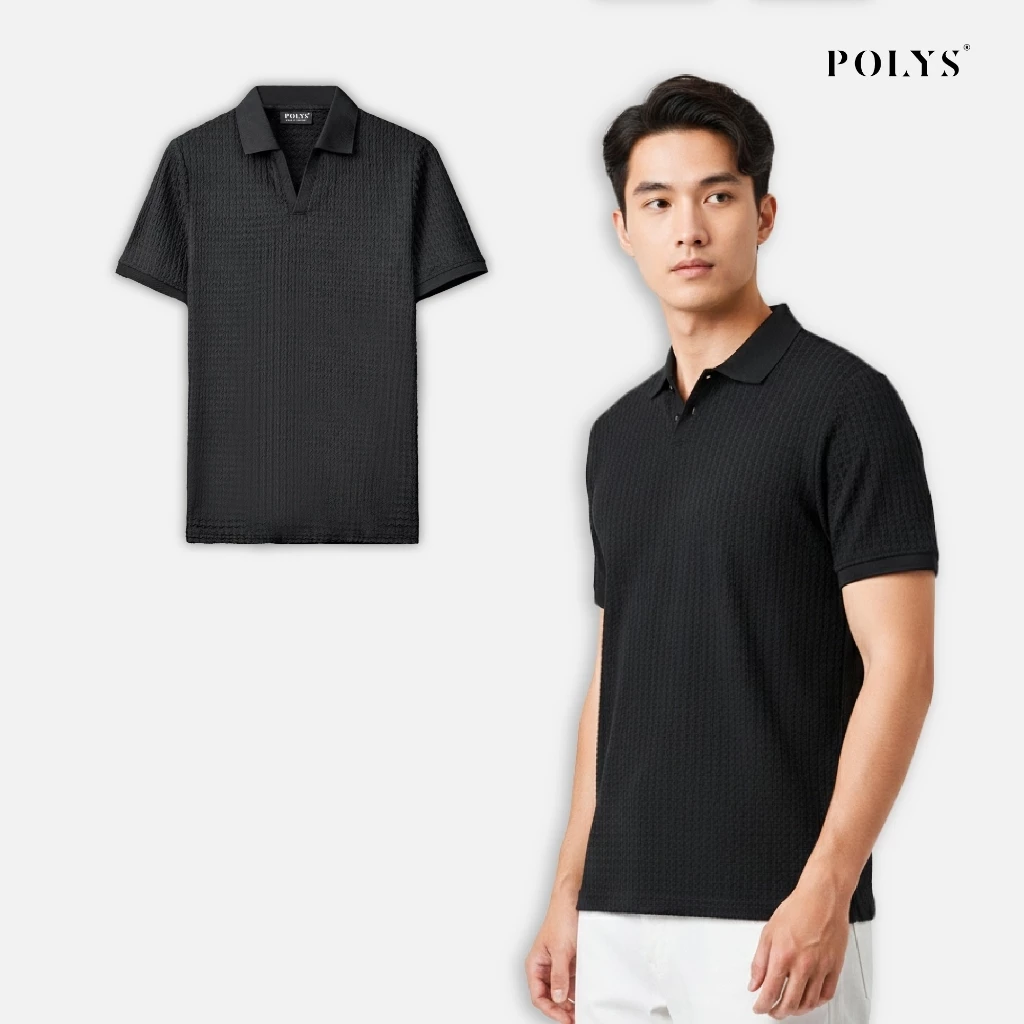 SALE HÈ Áo polo nam cổ V trẻ trung POLYS, Chất vải thun dệt nổi vân mềm mịn co giãn 4 chiều, Áo polo DYNAMIC