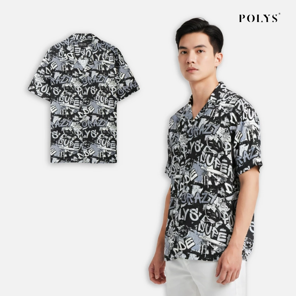 SALE HÈ Áo sơ mi nam POLYS, Vải Lụa co giãn 4 chiều, mềm mịn, thoáng khí, họa tiết CRAZY DUDE