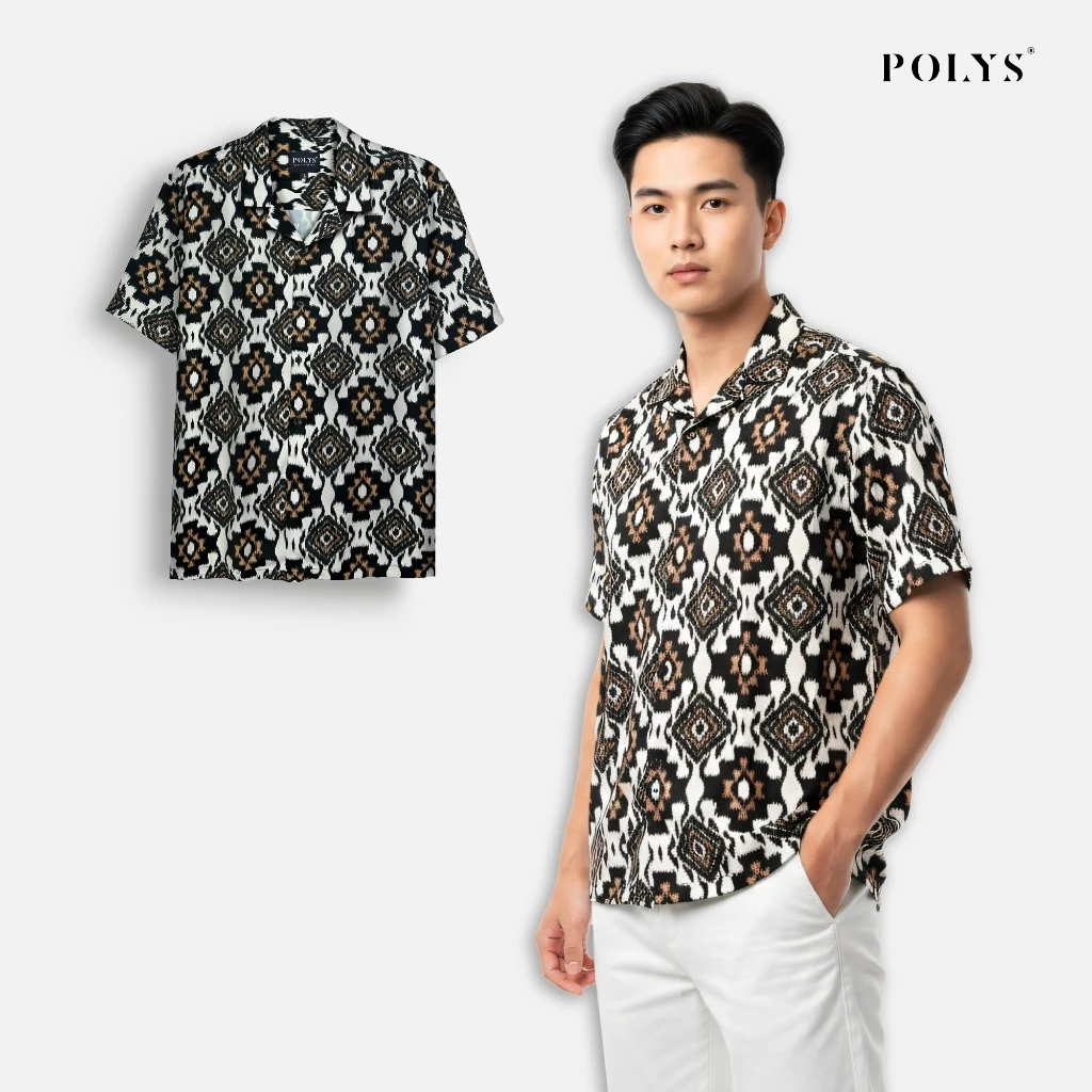 SALE HÈ Áo Sơ Mi Họa Tiết Ngắn Tay Nam POLYS, Lụa Mango Không Nhăn, Mềm Mịn Thấm Hút Tốt, Co Giãn 4 Chiều. ASHER Sh