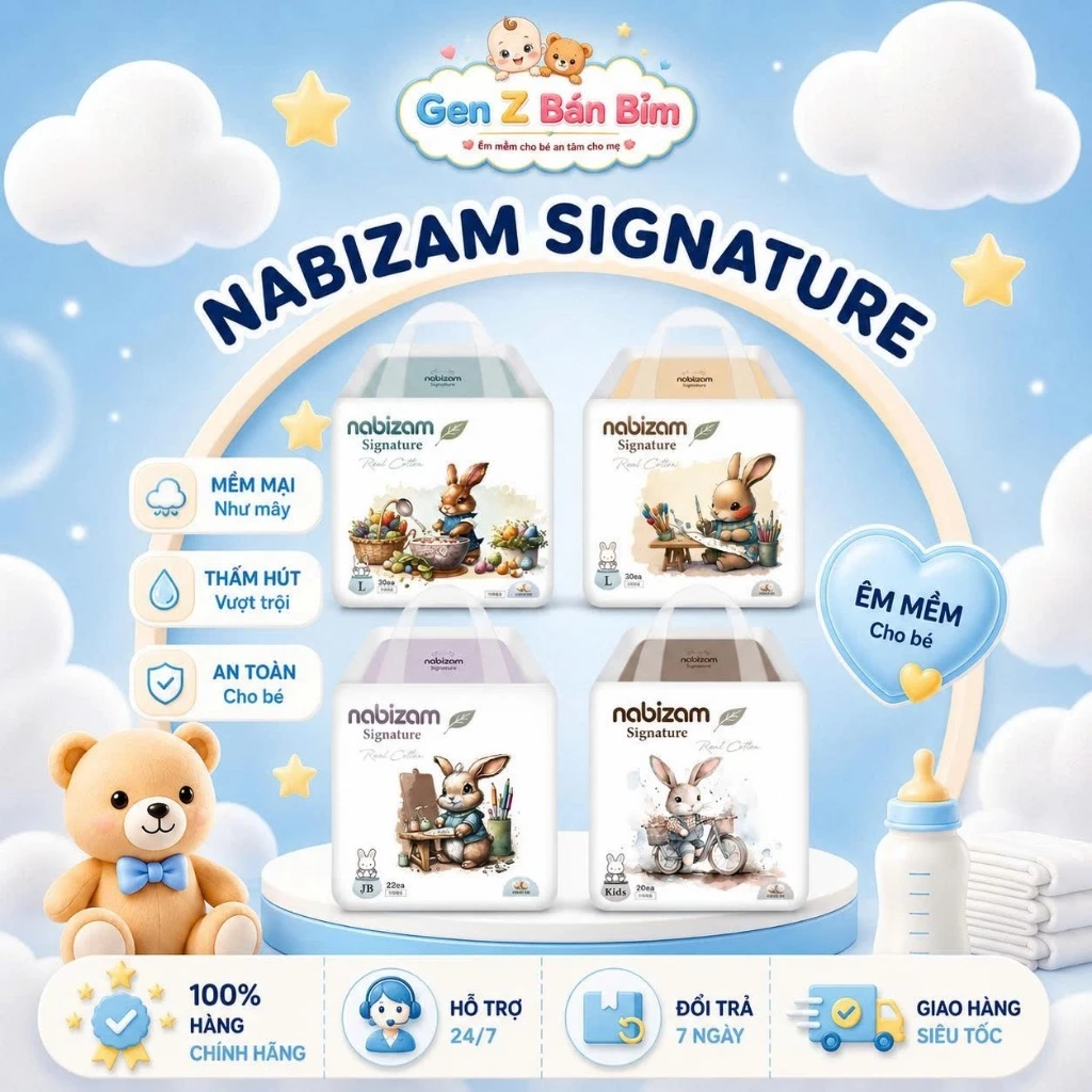 [MUA] Bỉm NABIZAM SIGNATURE  Hàn Quốc siêu thấm, mềm mại, thoáng khí cho bé 4-24kg