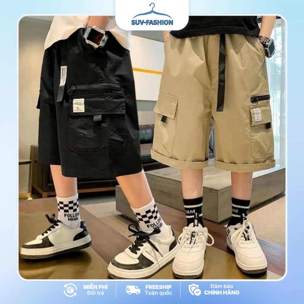 [18-50kg] Combo 2 ,1 quần Short Kaki bé trai, Túi hộp Hàn Quốc hàng mới mùa hè 2026