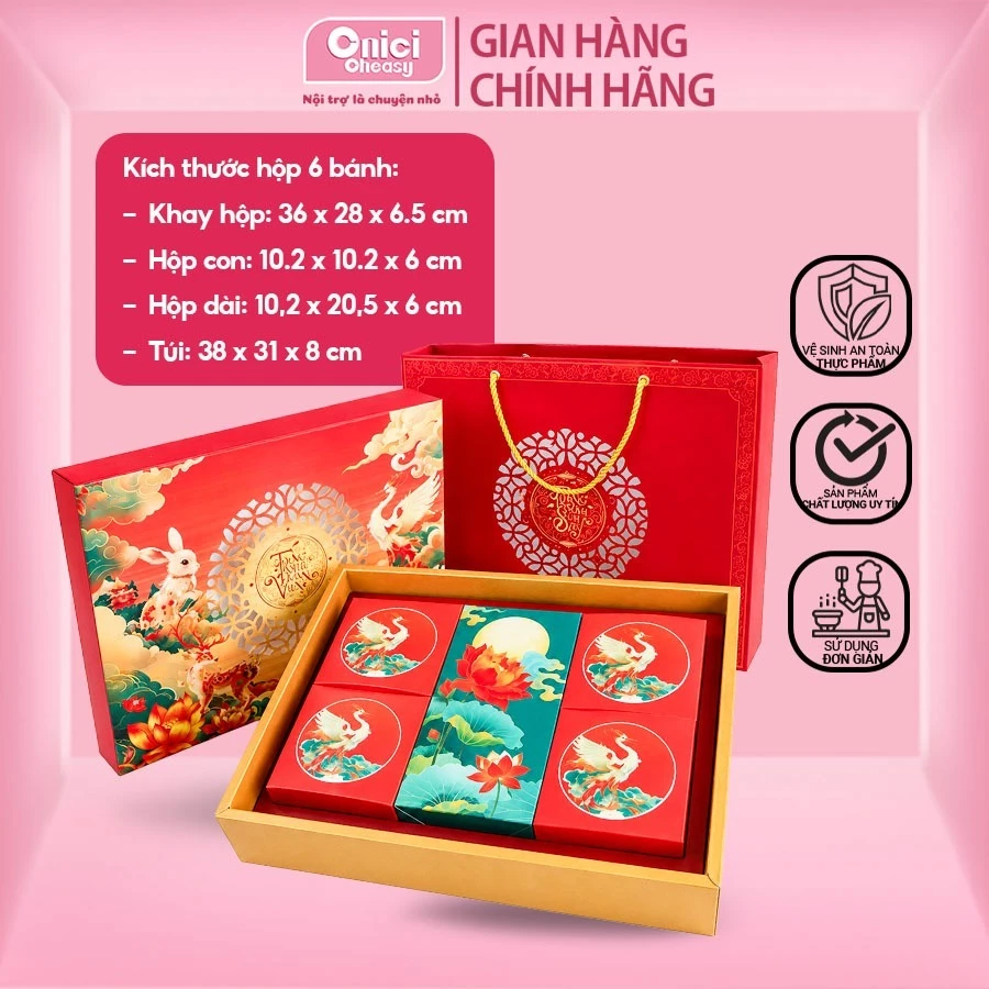 (QUÀ TẶNG KHÔNG BÁN) Hộp bánh trung thu 6 ngăn đựng bánh 100gr ONICI