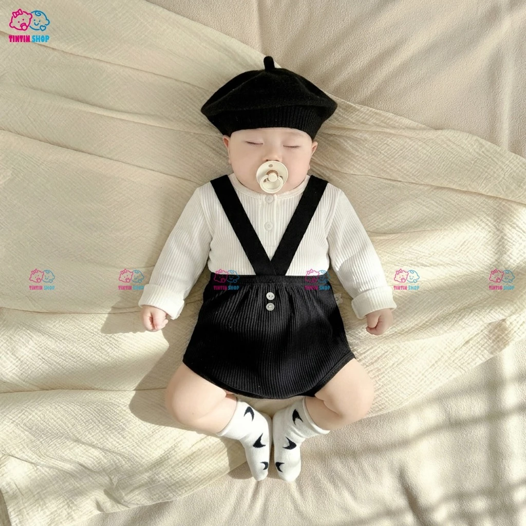 Bộ quần áo yếm dài tay phong cách Hàn Quốc cho bé trai bé gái bodysuit cho trẻ sơ sinh SLT103