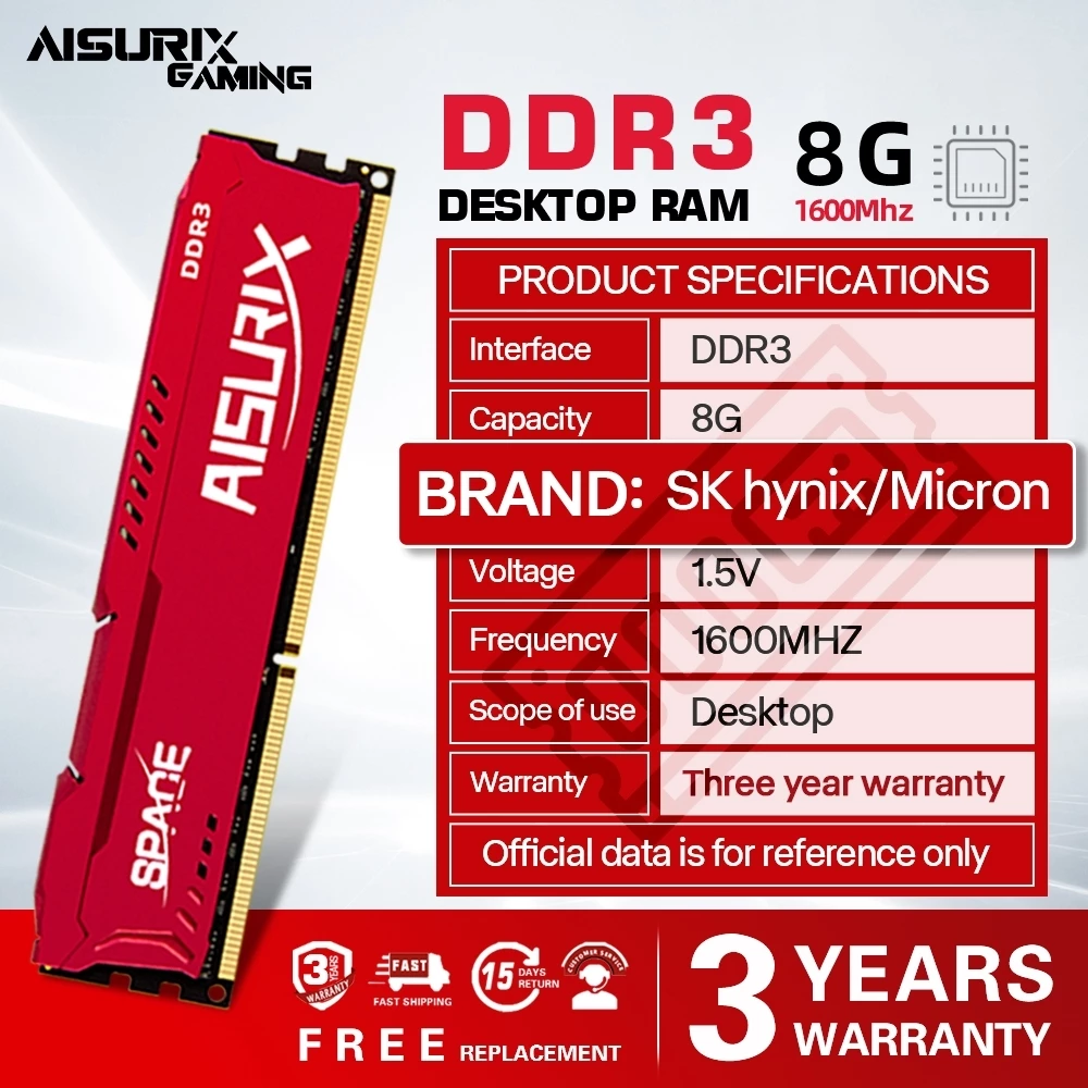 AISURIX DDR3 8GB 1600Mhz RAM PC Buss 1600