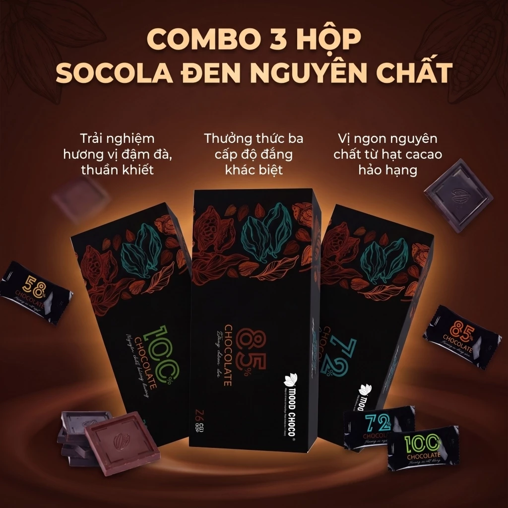 Combo 3 Hộp Socola Đen Đắng Và Trà Xanh MOOD CHOCO Tùy Chọn Hương Vị Đa Tầng