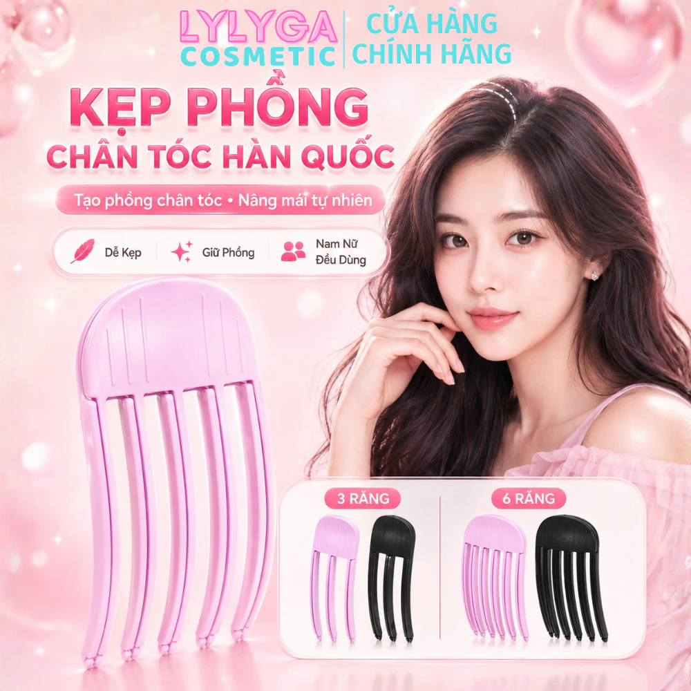 Kẹp phồng chân tóc Hàn Quốc 3 răng 6 răng màu hồng màu đen, lược tạo phồng tóc mái cho nữ và nam giúp phồng chân tóc