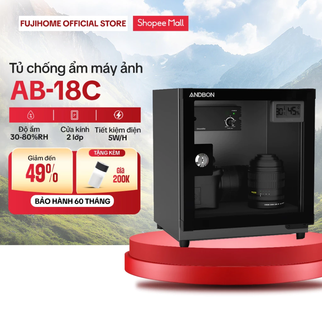 Tủ chống ẩm Nhập Khẩu Andbon AB-18C, tủ hút ẩm máy ảnh mini 18 Lít 1 ngăn chống xước tiết kiệm điện dry cabinet