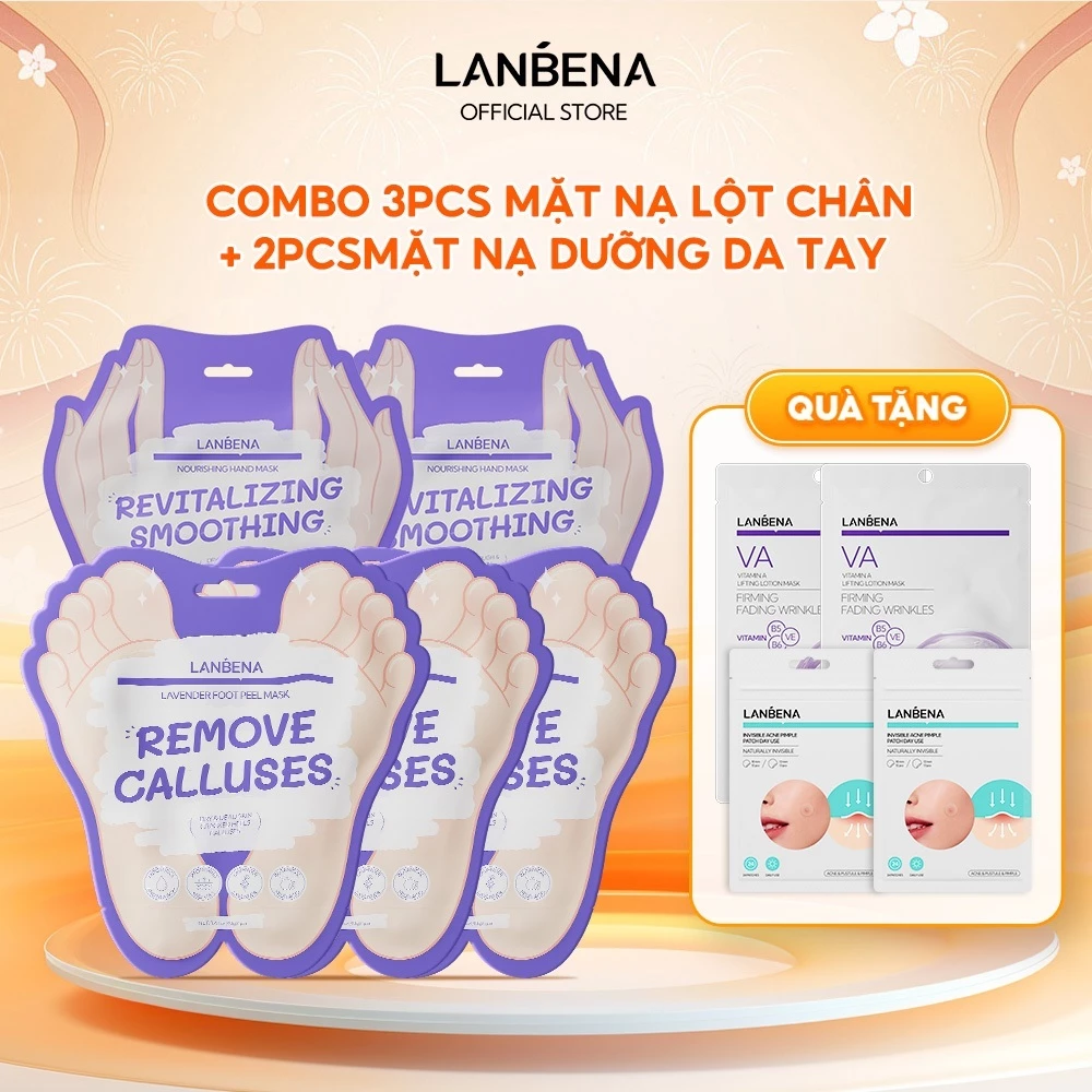 LANBENA Combo 3 mặt nạ chân+2 mặt nạ tay - hỗ trợ tẩy tế bào chết, giảm chai sần, làm mềm da, giảm nếp nhăn,Skincare