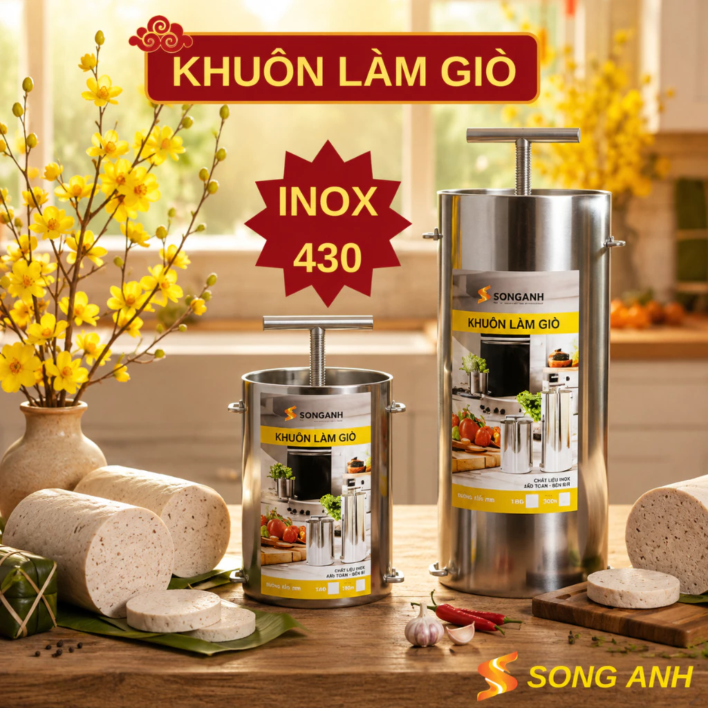 Khuôn làm giò Song Anh 1kg & 2kg, khuôn giò inox dụng cụ làm giò chả tết cổ truyền
