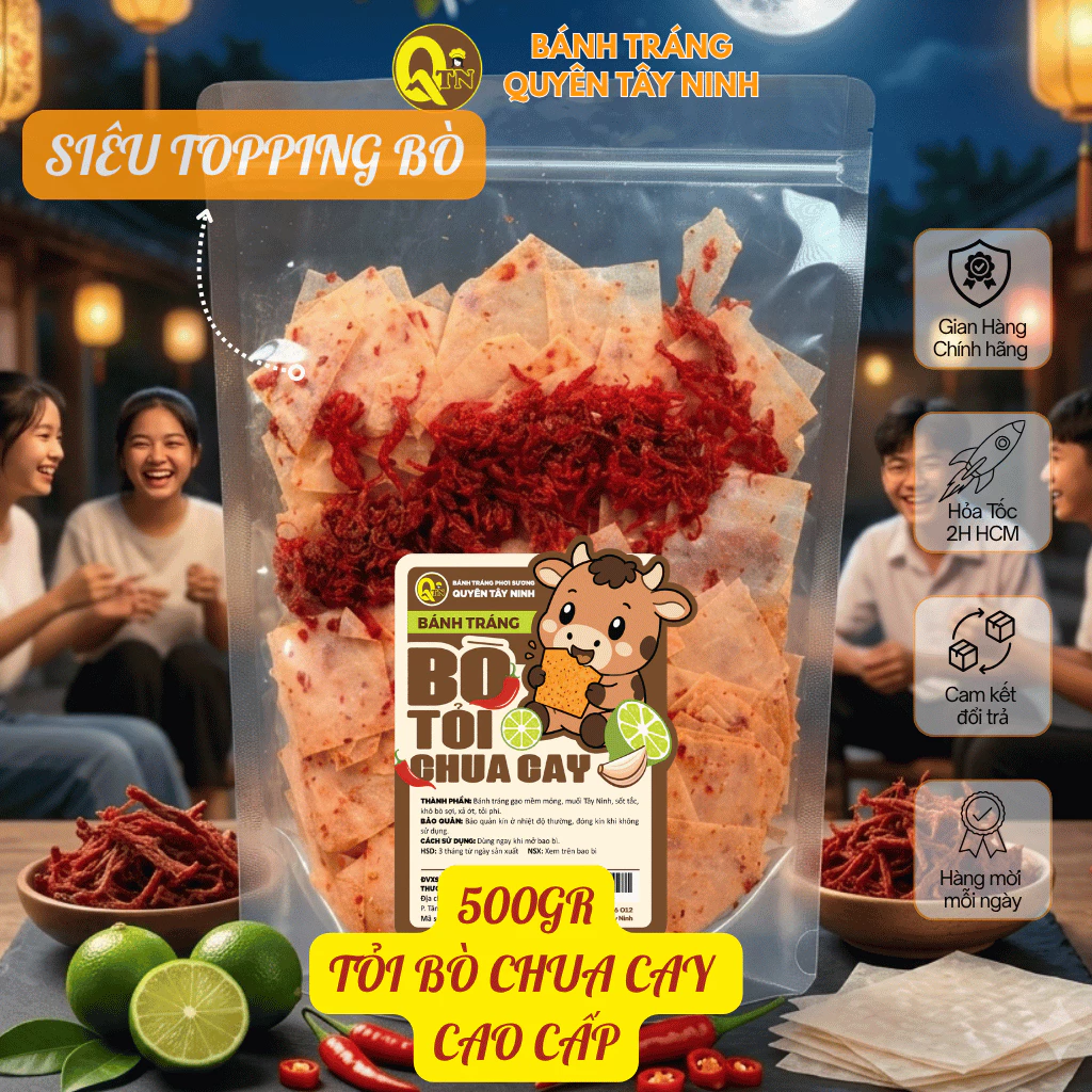 500G Bánh Tráng Trộn Bò Tỏi Chua Cay Tomyum mực Sate gà Rong biển Thơm Ngon Đậm Vị Chuẩn vị Tây Ninh