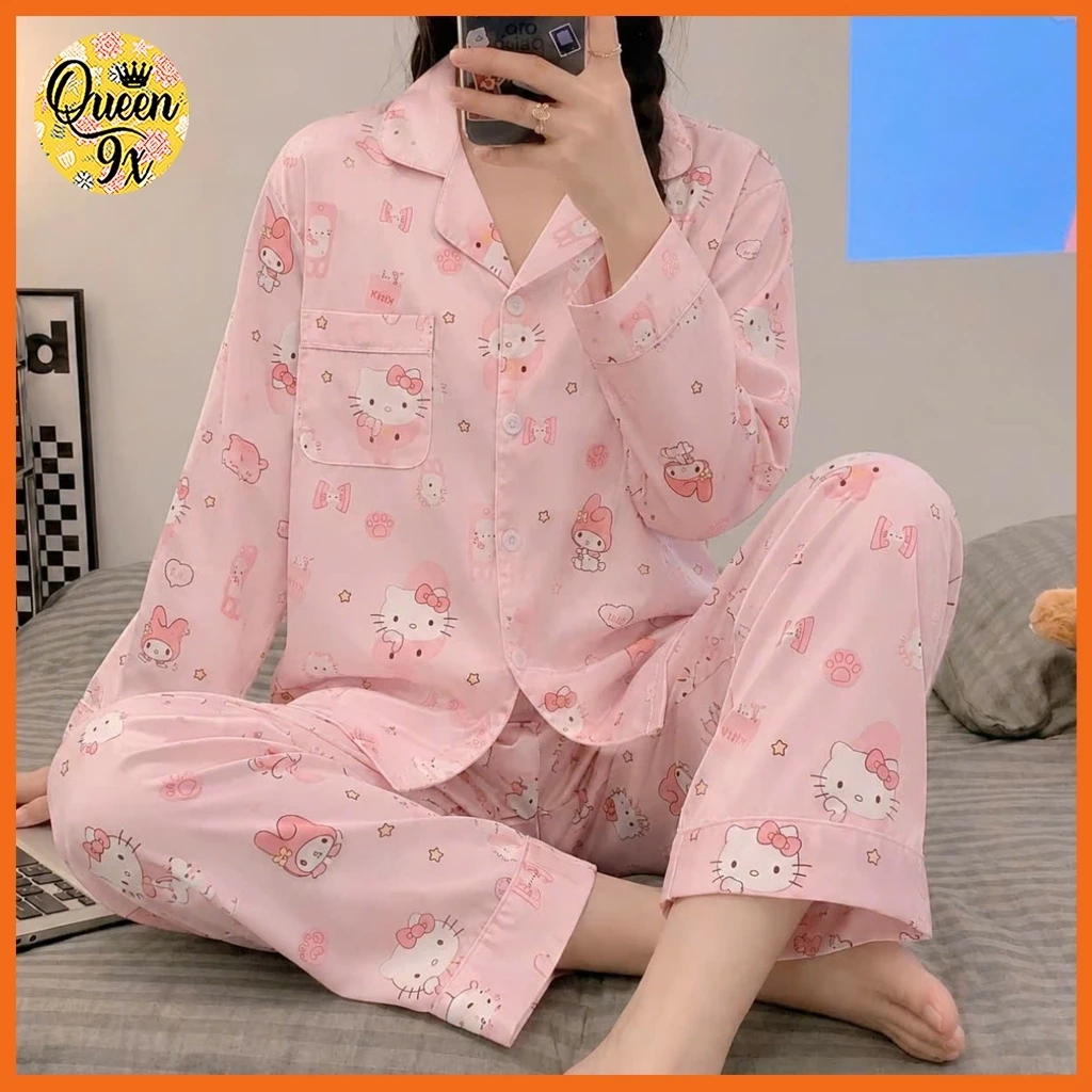 Bộ Pijama, Đồ Bộ Mặc Ở Nhà Cho Nữ Dáng Dài xinh xắn dễ thương freesize 35-53kg