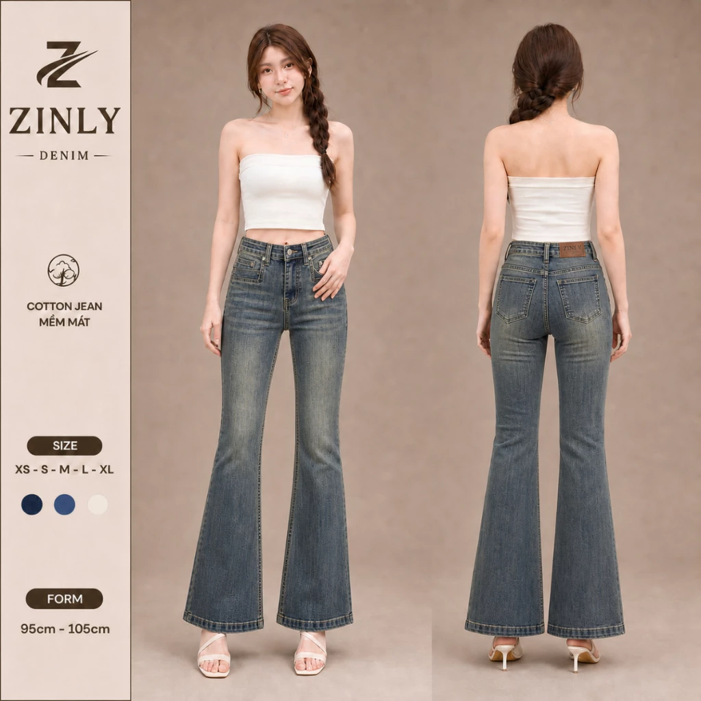 Quần Jean Nữ Ống Loe Túi Vuông 2 Lớp Màu Bụi Có Fom 95 Và 105cm Vải Cotton Co Giãn Mềm Mát Q468