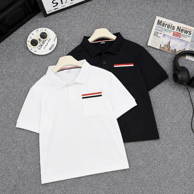 Áo Polo Cổ Bẻ Bé Trai 2 Màu Trắng Đen Size Đại Chất Mềm Thoáng Co Giãn