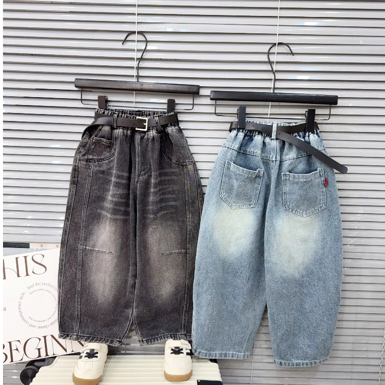 Quần Jean Dài Bé Trai Dáng Xuông Form Rộng Phong Cách Hàn Quốc (18kg - 60kg) mềm mại, co giãn nhẹ, giữ form---