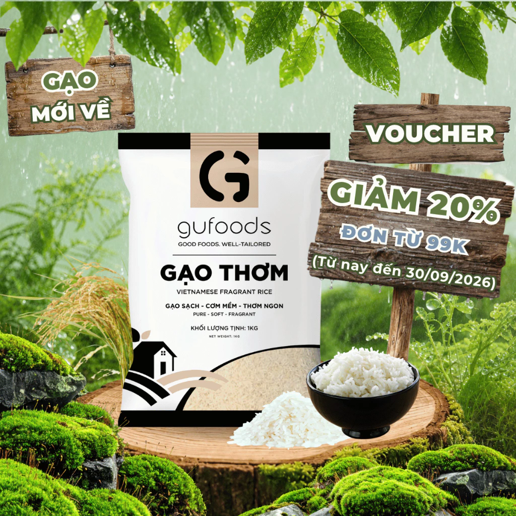 Gạo thơm / Gạo Japonica / Gạo xát dối GUfoods (1kg) - Gạo đông xuân mới về, Thơm tự nhiên, Cơm mềm, dẻo ngọt, ngon cơm