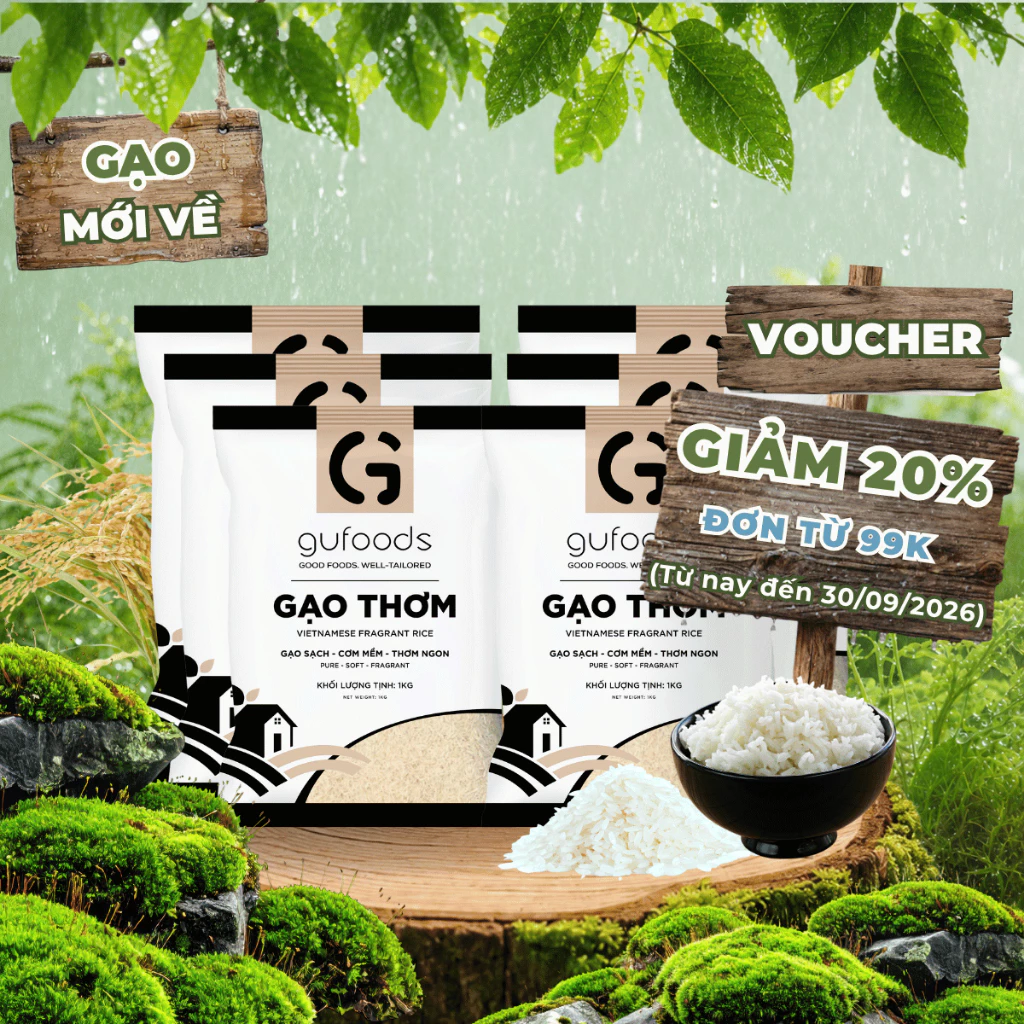 Combo 6 túi Gạo thơm / Gạo Japonica GUfoods (mỗi túi 1kg) - Gạo đông xuân mới, Thơm ngọt tự nhiên, cơm mềm dẻo, ngon cơm
