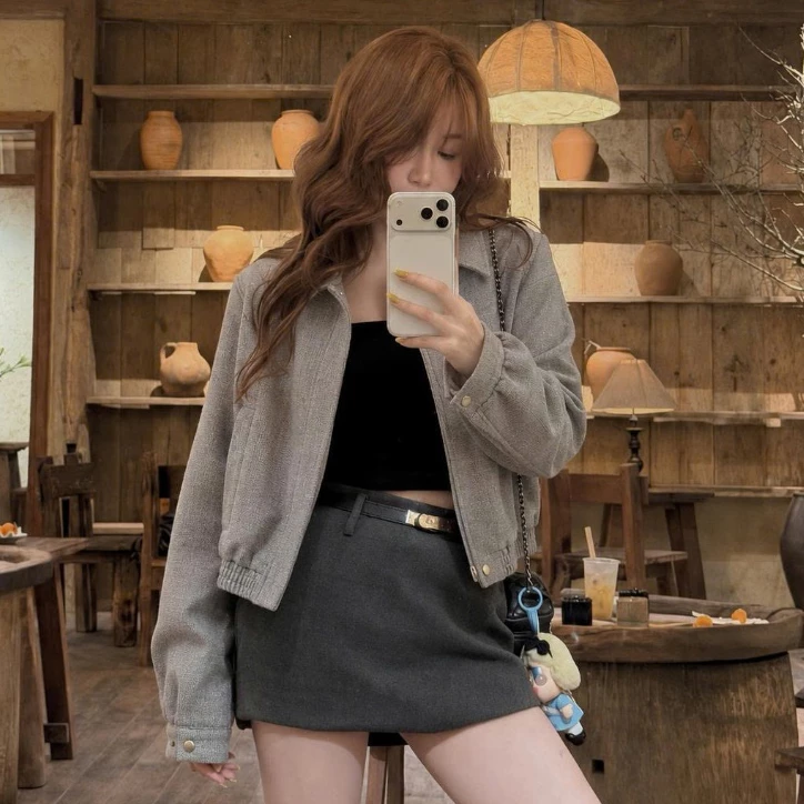 Áo Khoác Dạ Bomber Kiểu Nữ Cổ Bẻ Dáng Ngắn Phối Cúc Có Túi Phong Cách Hàn Quốc Mùa Đông Kimee - KA984