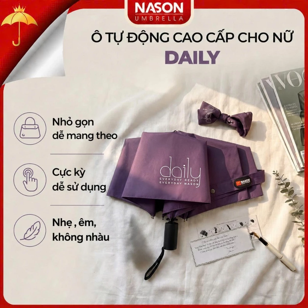 Ô dù che mưa, che nắng cầm tay nhỏ gọn NASON UMBRELLA Daily, vải 30D siêu nhẹ chống thấm nước, chống tia UV > 99%