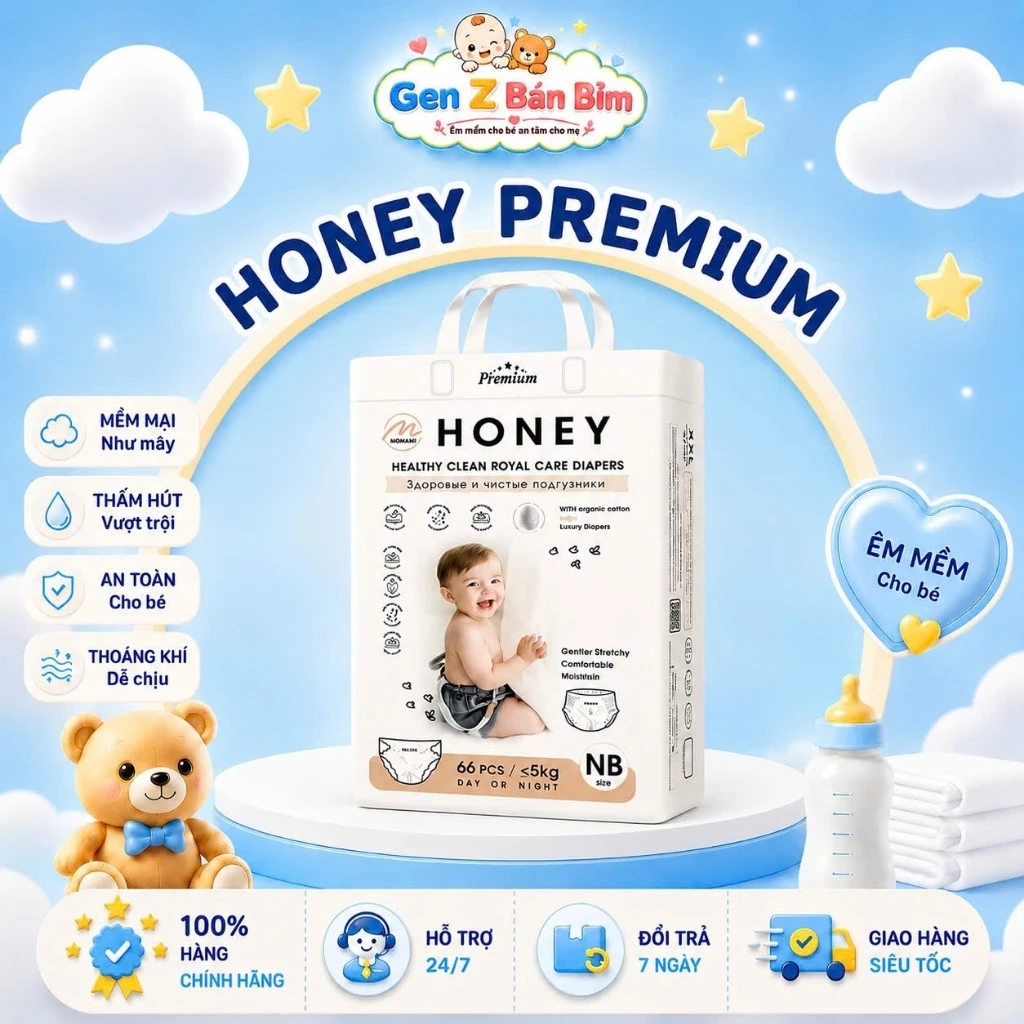 Tã Bỉm Dán/ Quần Honey Premium Chính Hãng Đủ Size Cho Bé Từ NB/S/M/L/XL/XXL/XXXL/XXXXL