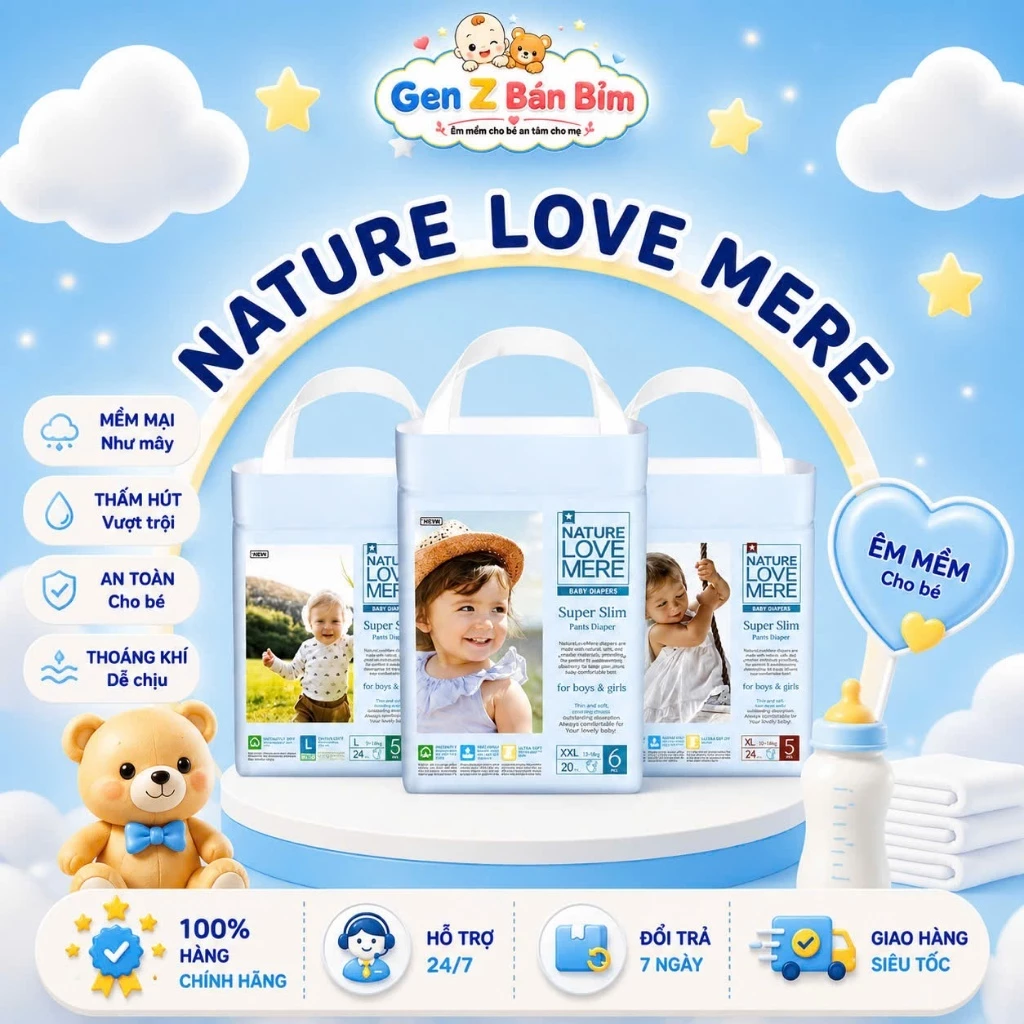 [ĐỘC QUYỀN] Tã/Bỉm Nature Love Mere Korea Cao Cấp, Siêu Mỏng Nhẹ, An Toàn Cho Bé Giá Tốt Đủ Size