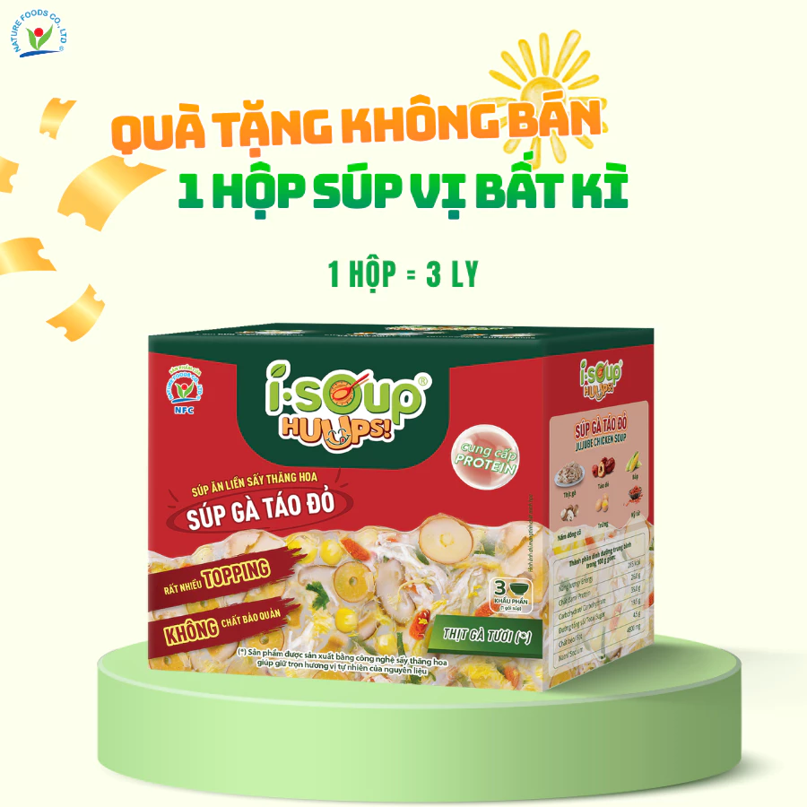 QUÀ TẶNG KHÔNG BÁN - ISOUP HUUPS! SÚP GÀ TÁO ĐỎ (HỘP 3 VIÊN)