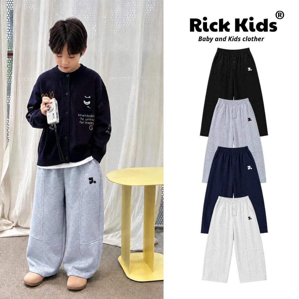 Quần Dài Nỉ 2 Da Cho Bé Trai Bé Gái Hình Chữ N Thêu Form Baggy Hàn Quốc - RICK KIDS VN