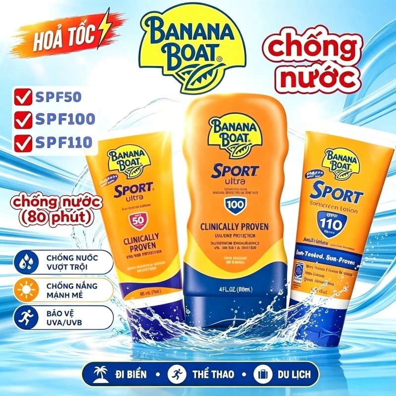 Sữa chống nắng Banana Boat Sport Ultra | 118ml SPF100, chống nắng phổ rộng, kháng mồ hôi và nước