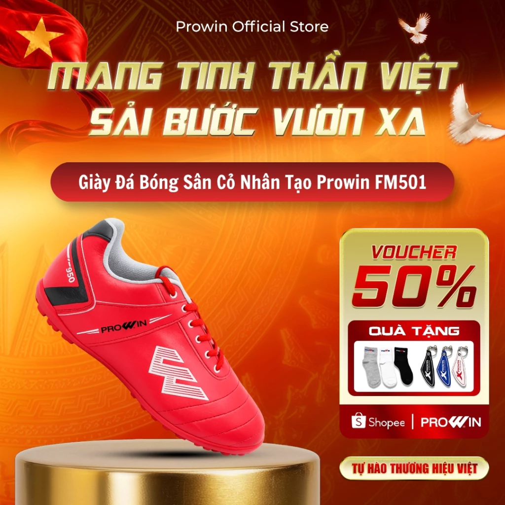 [KOL] Giày đá bóng Prowin FM501 sân cỏ nhân tạo (Full size 33-48) - Da PVC nhẹ bền, bám sân, chuẩn form