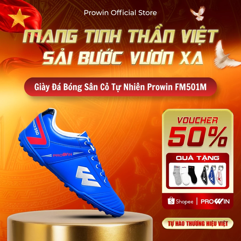 [KOL] Giày đá bóng Prowin FM501M sân cỏ tự nhiên (Full size 33-42) - Da PVC Cao Cấp, Nhẹ, Bền, Bám Sân Tốt
