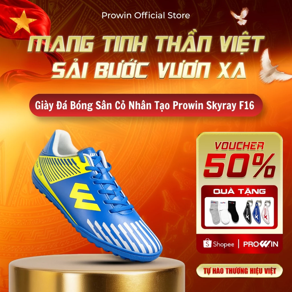 [KOL] Giày đá bóng Prowin Skyray F16 sân cỏ nhân tạo (Size 38-48) - Khâu Đế 100% Đế Cao Su Đàn Hồi Tốt
