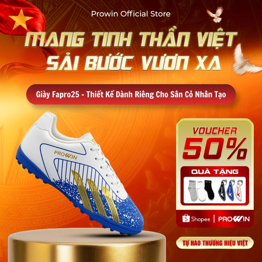[KOL] Giày Đá Bóng Prowin FAPRO25 (Size 28-48) - Form Nhẹ, Êm Chân, Đinh Sâu Tràn Viền - Rất Phù Hợp Với Sân Cỏ Nhân Tạo