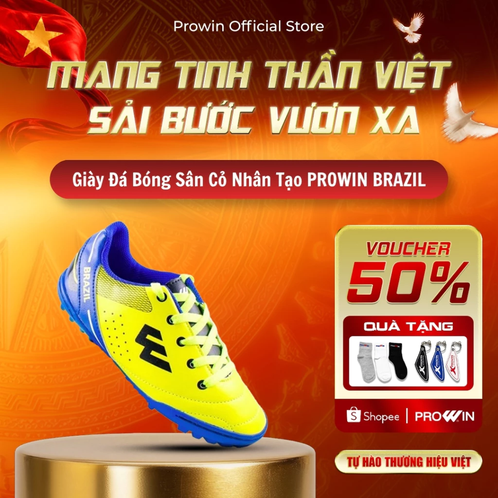 [KOL] Giày đá bóng trẻ em Prowin BRAZIL sân cỏ nhân tạo (Size 28–37) – Đế êm, nhẹ, khâu đế 100%, size 28–37