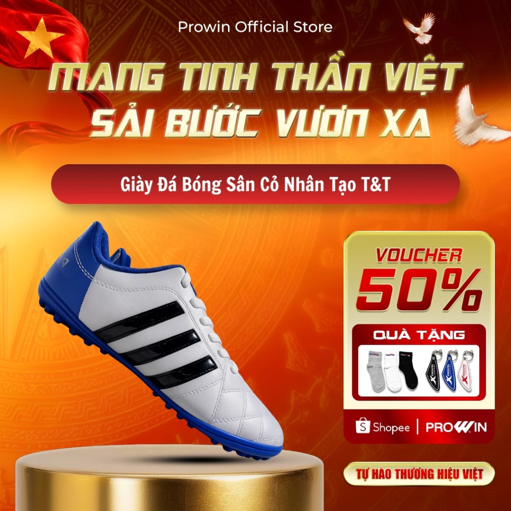 [KOL] Giày đá bóng Prowin T&T sân cỏ nhân tạo (Size 38-45) - Da PVC bền nhẹ, bám sân, chuẩn form